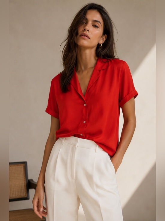Banana Republic Tops - Banana Republic Red Short Sleeve Button-Up Blouse – Size S